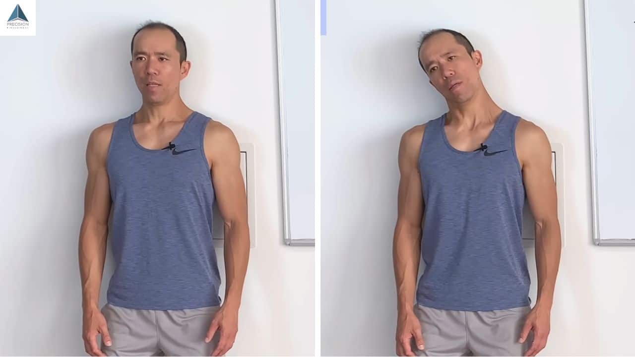 wall neck side bend - rhomboid pain exercise