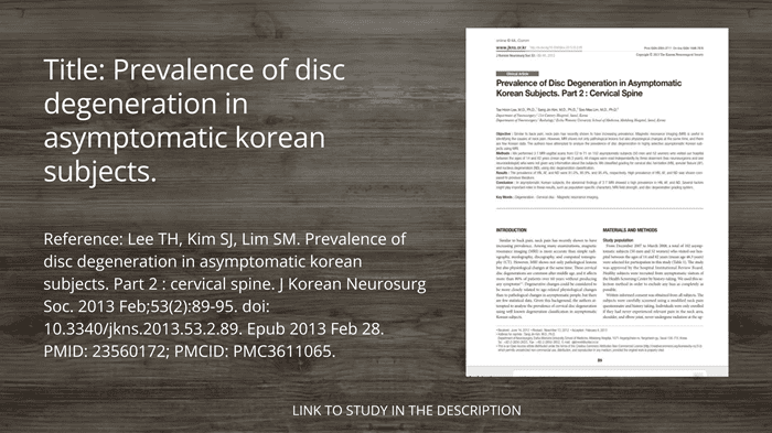 study on 102 asymptomatic individuals with no neck or arm pain