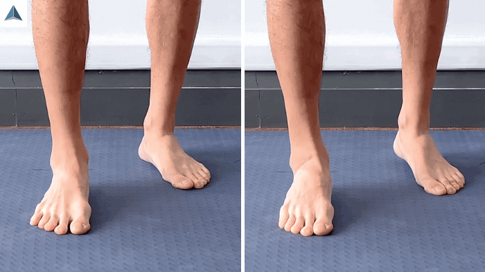 Short and skinny foot exercise demonstrating arch activation and toe spreading for intrinsic foot strength.